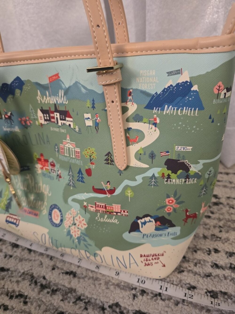 Spartina 449 Blue Ridge Mountains  Carolina Shoulder Totes Bag Purse MAP New Tag - Picture 8 of 10